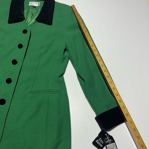 Kasper ASL Vintage Green Blazer Coat Dress Size 8 Velour Collar & Cuffs NWT - Picture 14 of 15